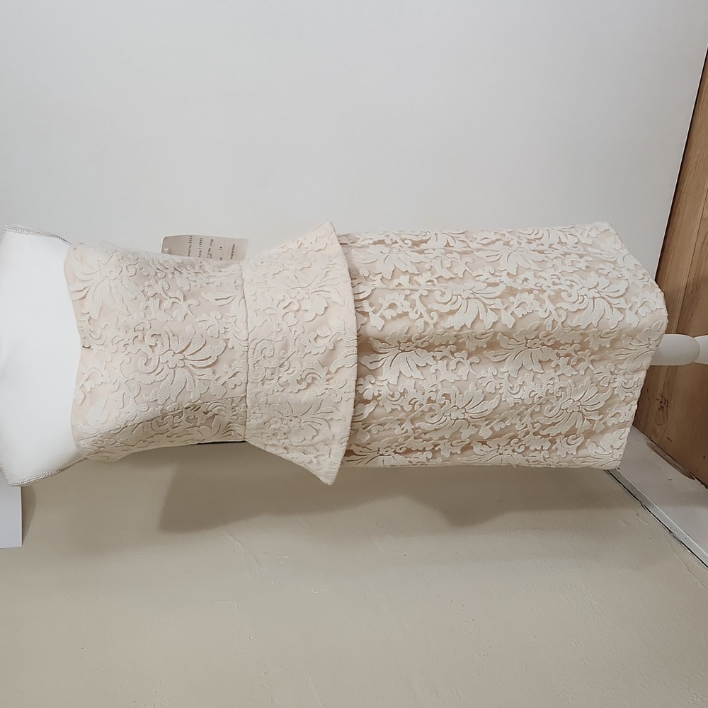 Size 12 ivory/champagne strapless peplum cocktail dress by Social Occasions NWT